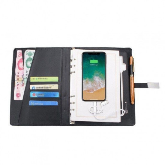 Gift notebook, business diary with 16 GB flash drive and wireless charging Powerbank with pen