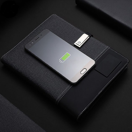 Gift notebook, business diary with 16 GB flash drive and wireless charging Powerbank with pen