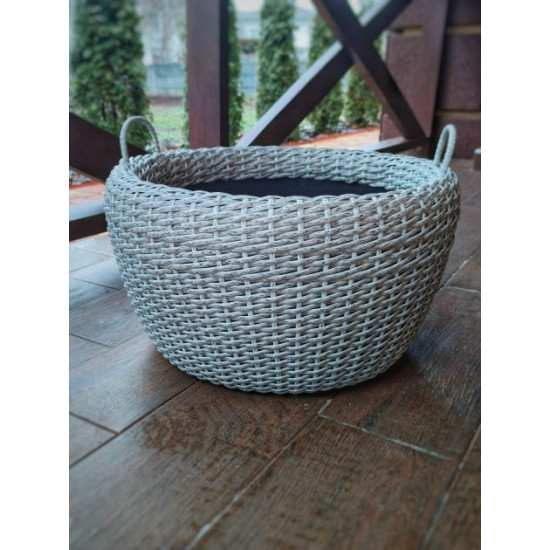 Woodman wicker basket with handmade artificial rattan handles gray 45 l