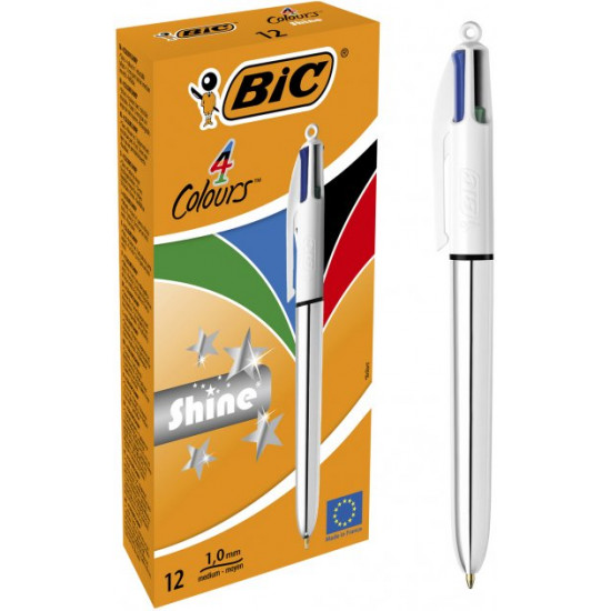 Set of ballpoint pens BIC 4 Colors Shine Silver 1 mm 12 pcs (3086123343979)