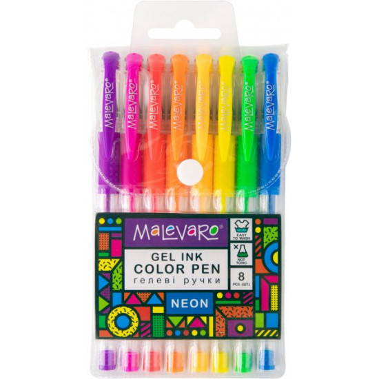 Set of Malevaro Neon gel pens with glitter 8 colors (ML760189)