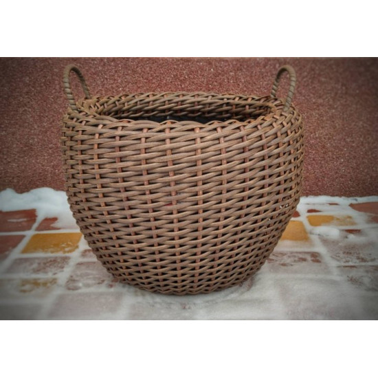 Pot-bellied basket with handles handmade artificial rattan firewood basket 20 l