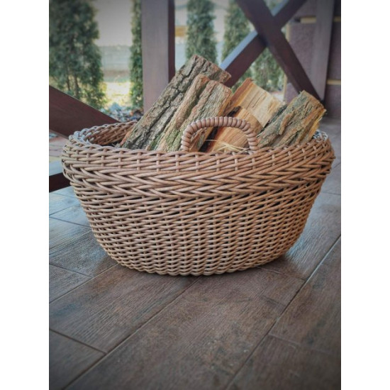 Main basket with handles for firewood made of handmade artificial rattan 30 l