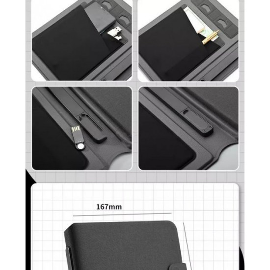 Notepad, business diary with 32 GB flash drive and wireless charging, with Powerbank pen Gray