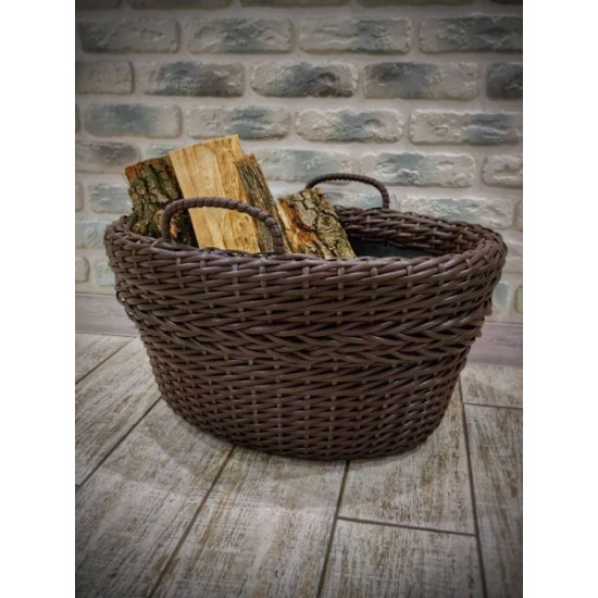 Basic oval basket with handmade artificial rattan handles 30 l