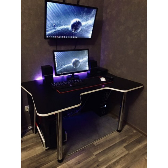 Gaming desk with LED lighting Igrok-3L Zeus black/white