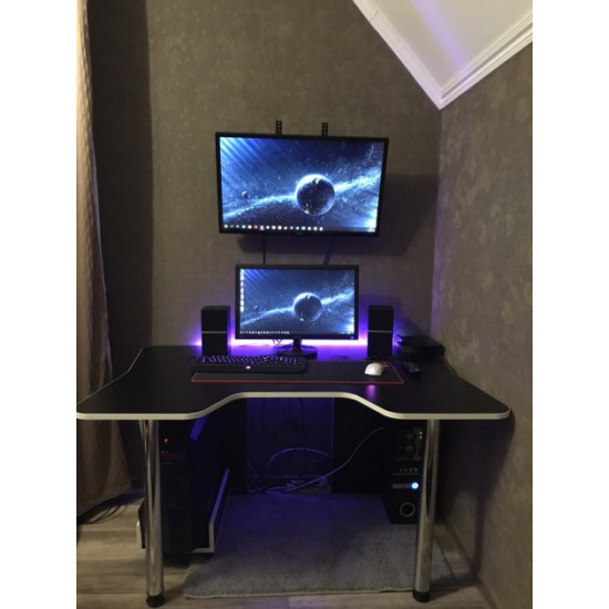 Gaming desk with LED lighting Igrok-3L Zeus black/white