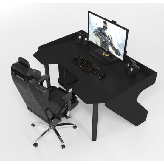 Ergonomic gaming desk Geroy Zeus + Comp stand black