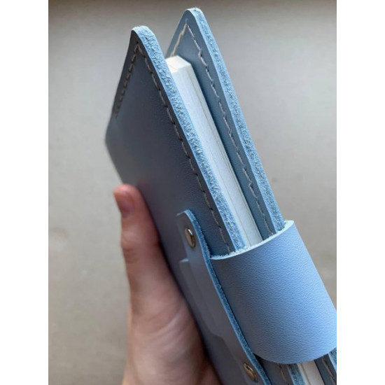 Notebook in leather cover Thin A6 format Blue