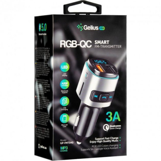 FM-модулятор Gelius Pro RGB-QC GP-FMT040 Black/Silver