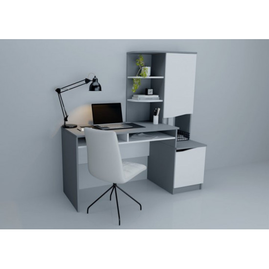 Desk with extension and cabinet Intarsio GASTON R right white Alaska/graphite