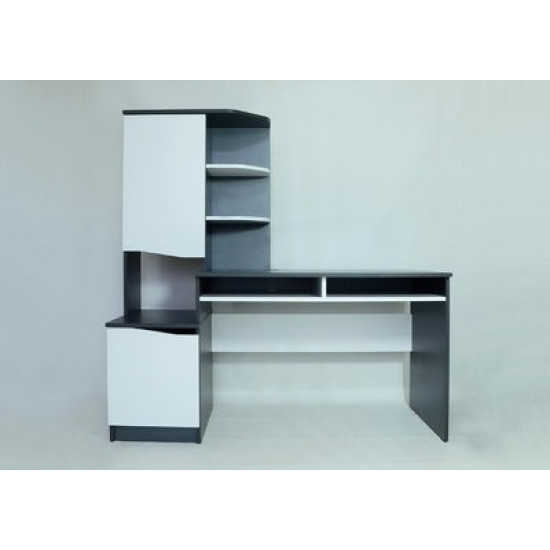 Desk with extension and cabinet Intarsio GASTON L left white Alaska/graphite