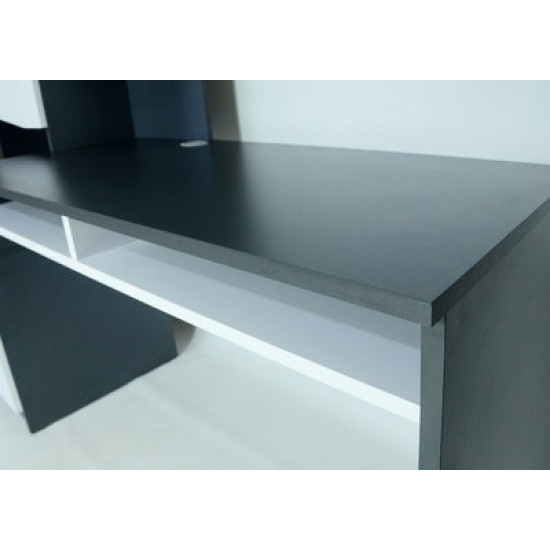 Desk with extension and cabinet Intarsio GASTON L left white Alaska/graphite