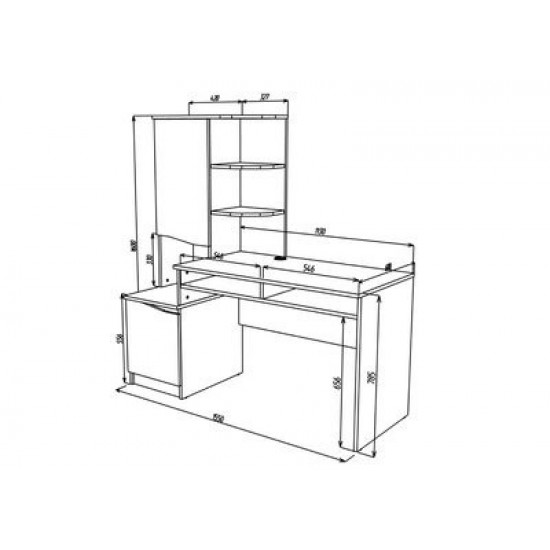 Desk with extension and cabinet Intarsio GASTON L left white Alaska/graphite