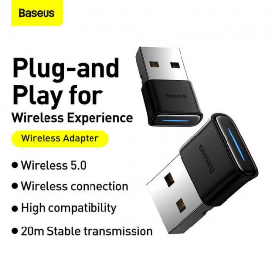  Bluetooth USB адаптер для компьютера, ноутбука Baseus BA04 (20m, Bluetooth 5.0). Black