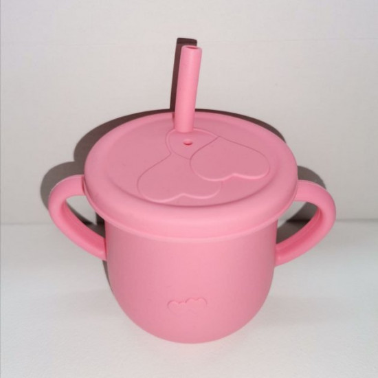 Pink baby silicone sippy cup