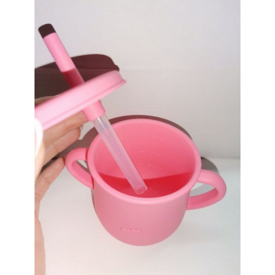 Pink baby silicone sippy cup