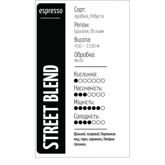  Кофе зерновой КМР Street Blend Робуста 50%, Арабика 50% 0,5 кг