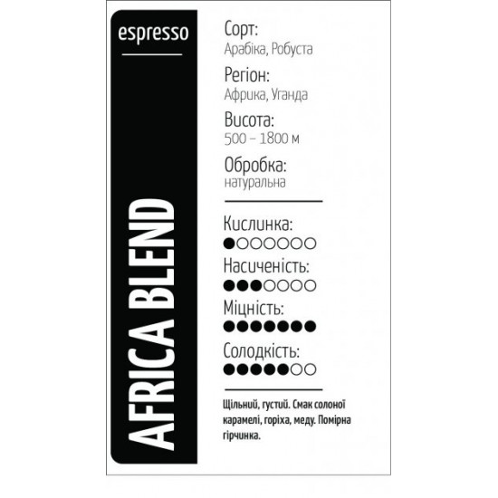  Кофе зерновой КМР Africa blend Робуста 50%, Арабика 50% 0,25 кг