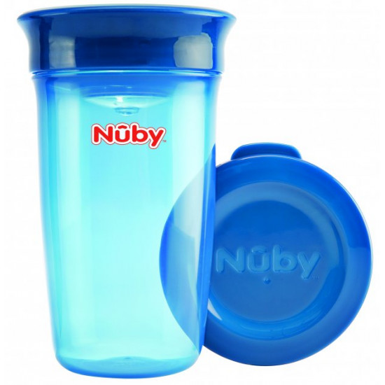 Cup 360 sippy cup Nuby transparent with blue lid 300 ml (NV0414003blu)