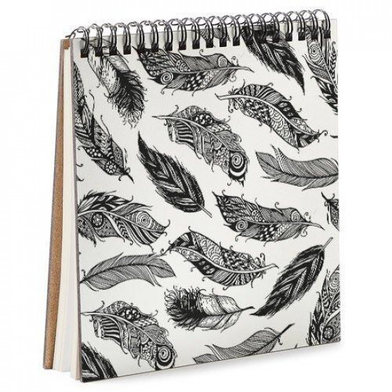 Notebook Sketchbook Feathers on white square 16.7x18 cm (BDK_17A011)