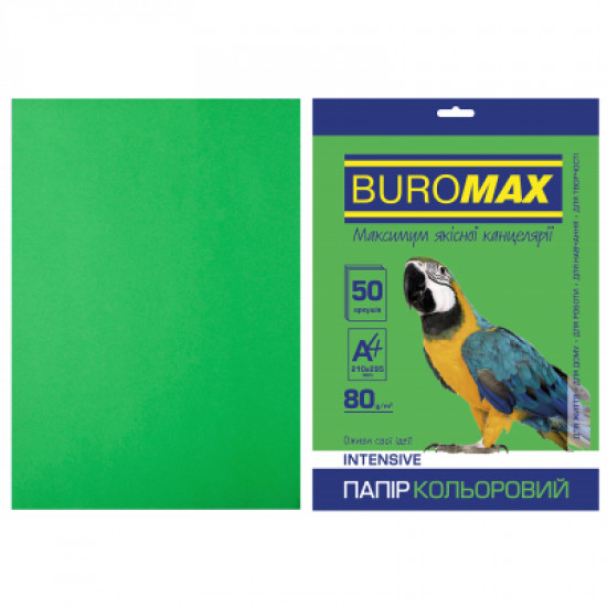 Paper Buromax A4, 80g, INTENSIVE green, 50sh (BM.2721350-04)