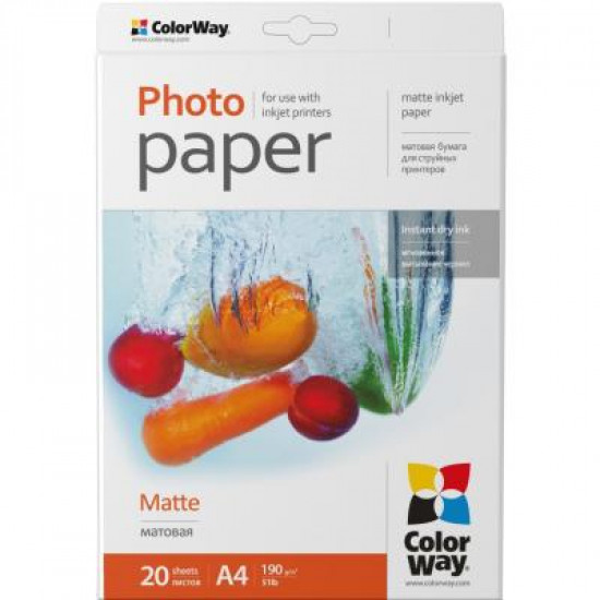 Paper ColorWay A4 190g matte 20st. (PM190020A4)