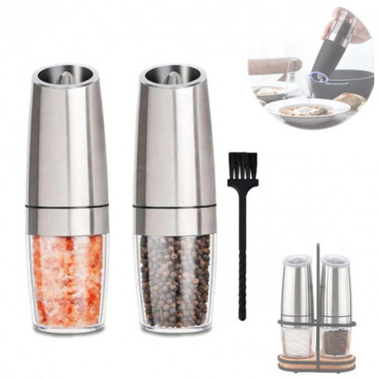 2in1 electric salt pepper mill on a stand, gravity