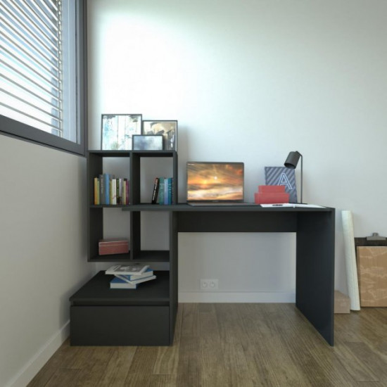 Computer desk with shelves and a drawer on the left anthracite W1450*H1116*D516