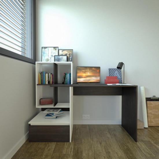 Computer table with shelves and a drawer on the left wenge-shelves white W1450*H1116*D516