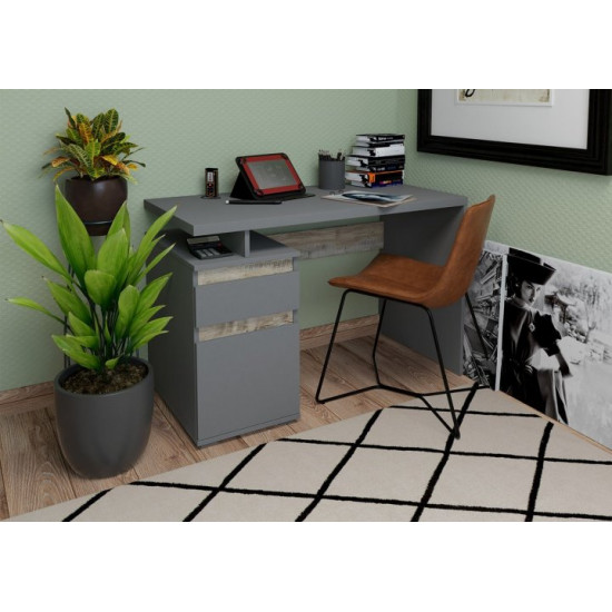 Computer desk with stand Intarsio Kubik Anthracite / Klondike Oak left