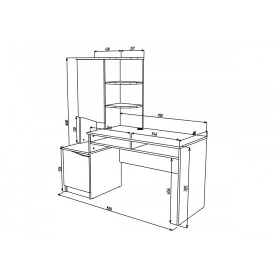 Computer desk with pencil case and cabinet Intarsio Gaston White Alaska / Graphite left