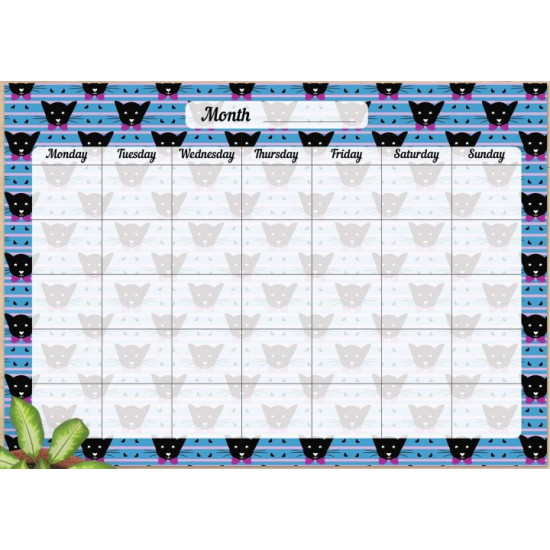 Undated planning Advertising magnet Cats magnetic marker for a month/week English language Blue