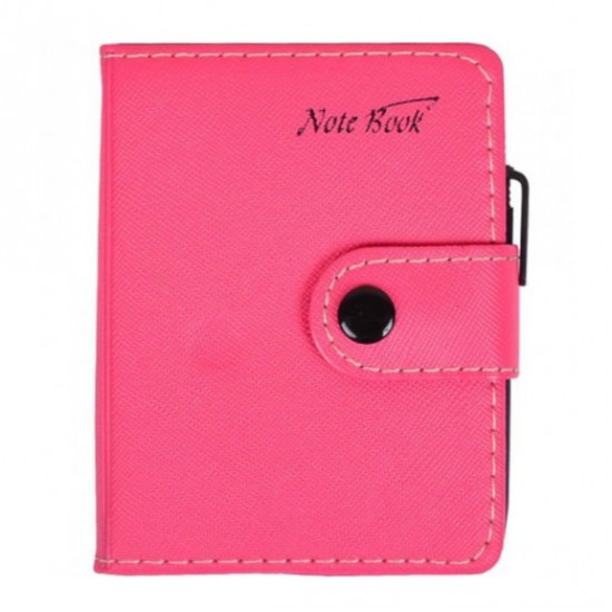 Notebook 11*8cm with pen in leather cover, checkered 63100 Dark Pink (m011)