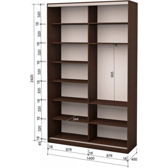 Two-door wardrobe Roko 140x242x45 cm chipboard + Mirror Oak Wenge (20200024967)