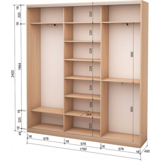 Three-door sliding wardrobe Roko 179.2x45x242 cm chipboard milky oak (20200025250)