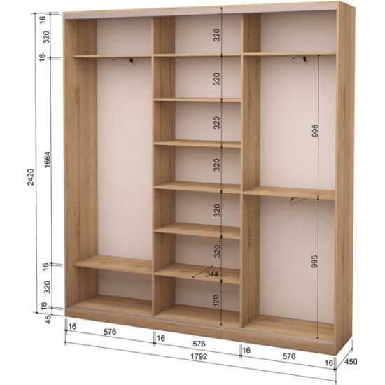 Three-door wardrobe Roko 179.2x45x242 cm chipboard Sonoma Oak (20200025296)