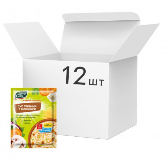 Упаковка супу Тетя Соня Грибного з вермішеллю 60 г х 12 шт (4820015101846)