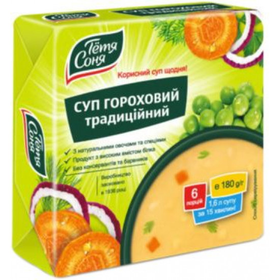 Упаковка супу Тітка Соня Горохового традиційного 180 г х 24 шт (4820015101822)