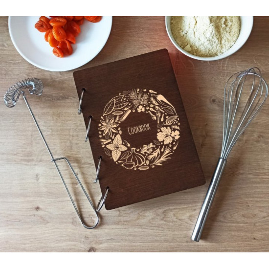 Notepad for recording culinary recipes with engraving Wreath of spices, rosewood color m2