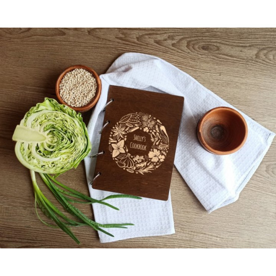 Notepad for recording culinary recipes with engraving Wreath of spices, rosewood color m2