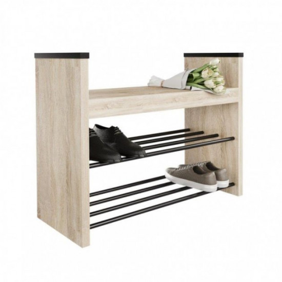 Shelf-bench for shoes Fenster “Bianca Black” 84x31x65 cm. Sonoma Oak