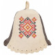 Bath and sauna hat Unomag Ukrainian ornament red natural wool