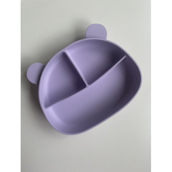 Children's silicone sectional plate with suction cup Teddy bear lavender