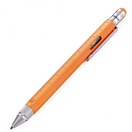 Troika Construction multi-tasking ballpoint pen with stylus; ruler; screwdriver and level; orange