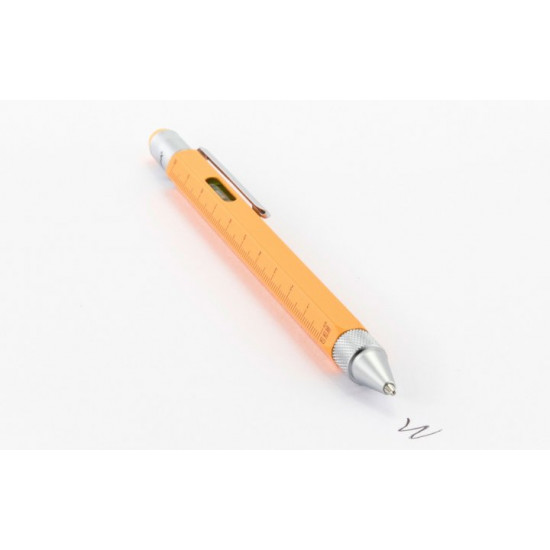 Troika Construction multi-tasking ballpoint pen with stylus; ruler; screwdriver and level; orange