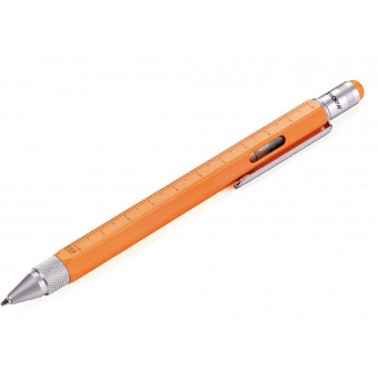 Troika Construction multi-tasking ballpoint pen with stylus; ruler; screwdriver and level; orange