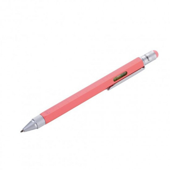 Troika Construction multi-tasking ballpoint pen with stylus; ruler; screwdriver and level; coral