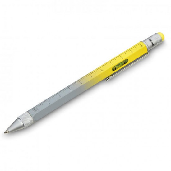 Troika Construction multitasking ballpoint pen with stylus, ruler, screwdriver and level, yellow-gray