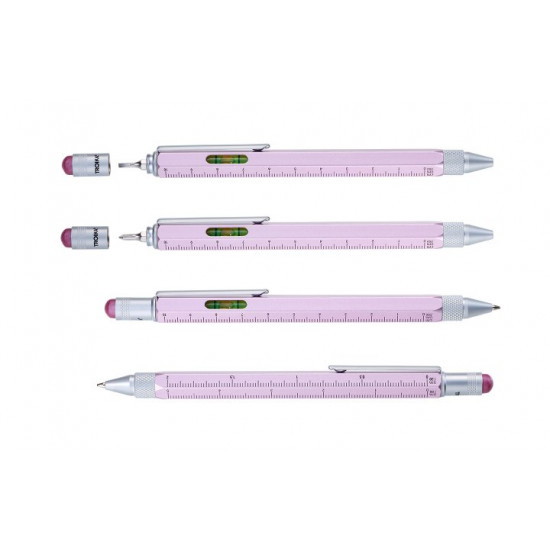 Troika Construction multi-tasking ballpoint pen with stylus; ruler; screwdriver and level; pink